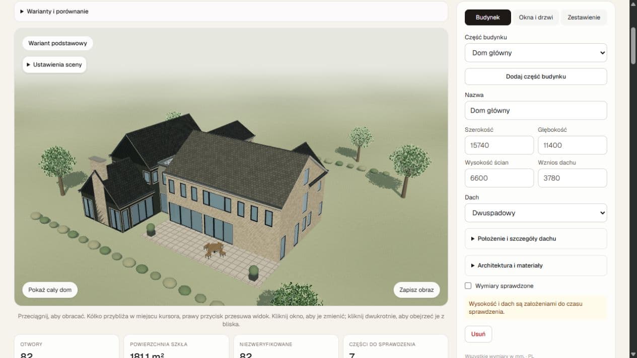 Fenestry house visualizer showing an editable house, windows and building controls