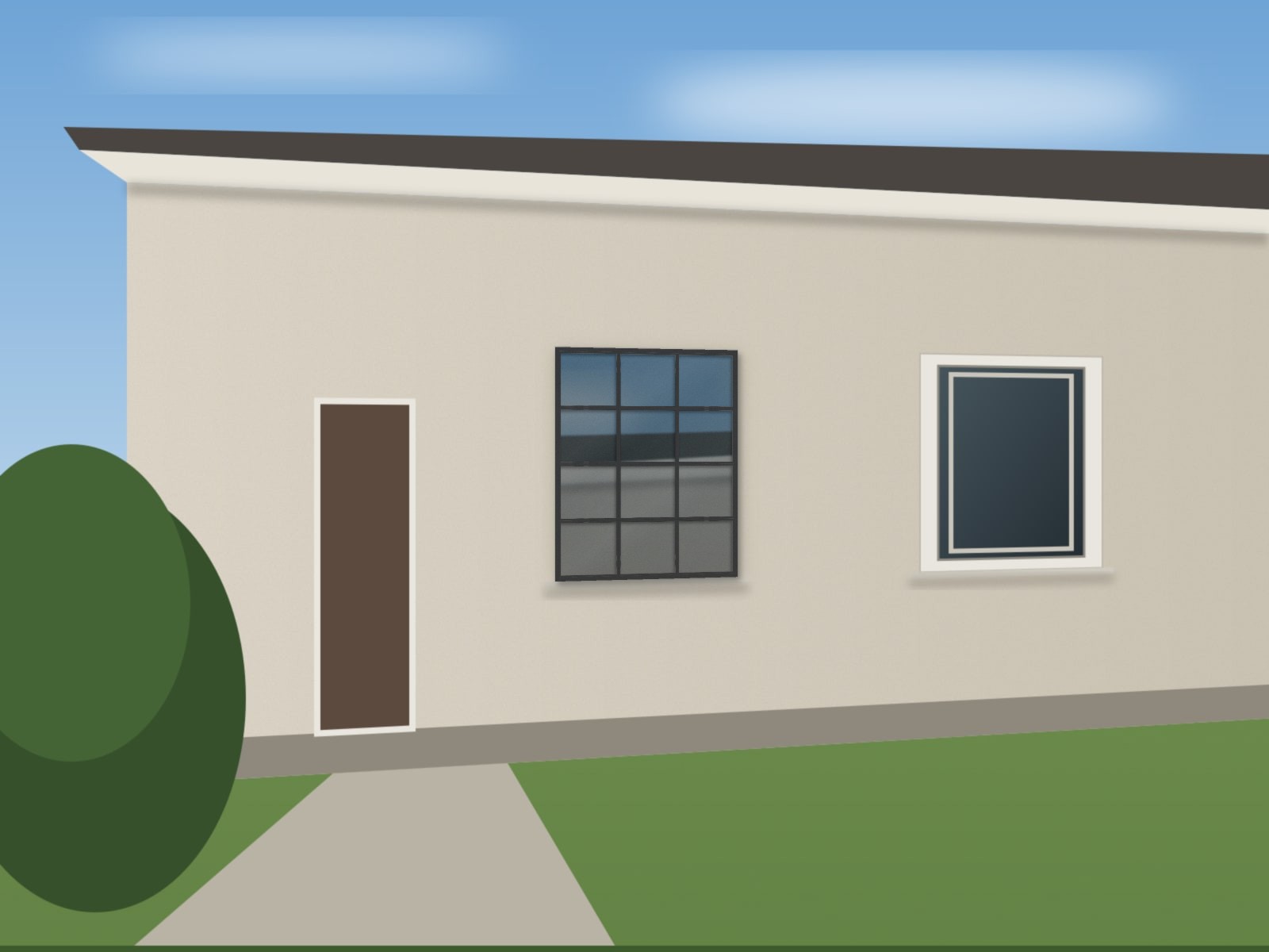 The same sample house with a Steel-look, jet black window placed